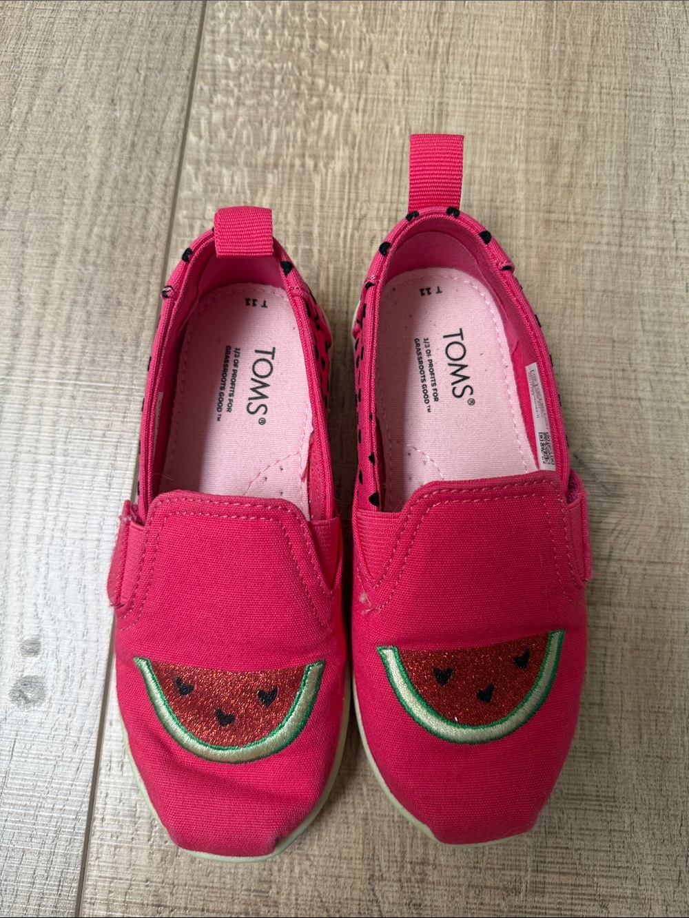 TOMS Kids Hot Pink Watermelon Slip-On Moccasins